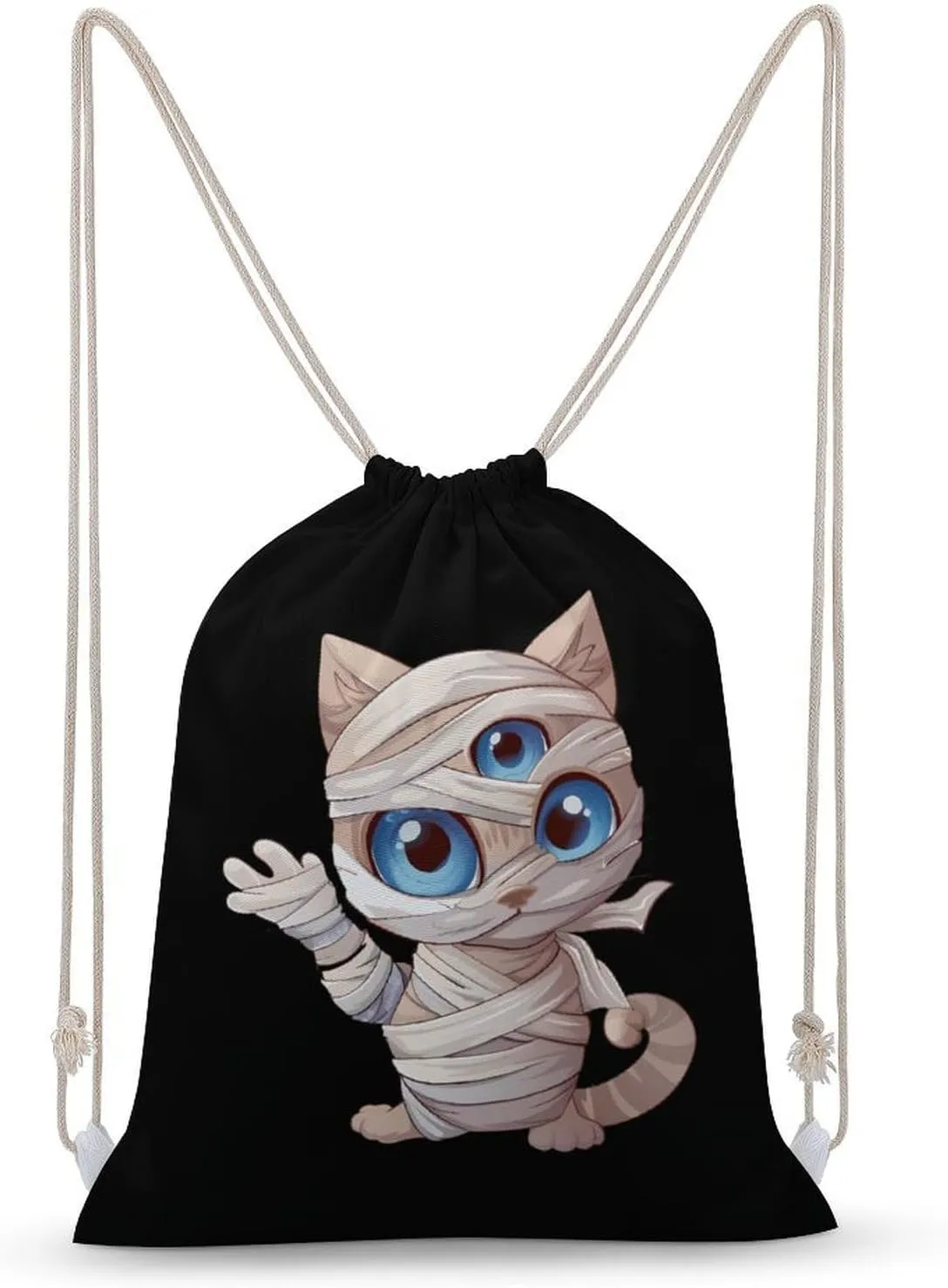 Mummy Wrap Cute Cat Party Drawstring Backpack Gym Bag Pull String Sport Bag for Women And Men 30x40cm