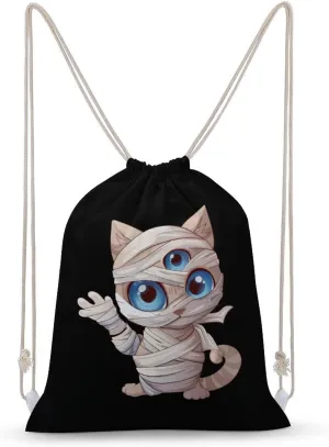 Mummy Wrap Cute Cat Party Drawstring Backpack Gym Bag Pull String Sport Bag for Women And Men 30x40cm