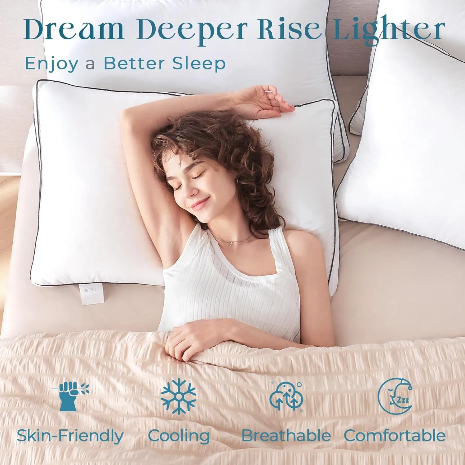 MUXHOMO Bed Pillows Standard Size Set of 4, Hotel Collection Sleeping Pillows 4 Pack for Side and Back Sleepers, Down Alternative Plump Filling, 20 x 26 Inches