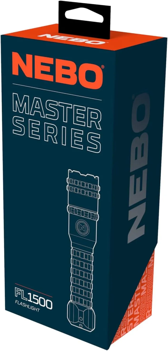 NEBO Master Series FL1500 Rechargeable Flashlight | 1500 Lumens on Turbo, 5 Light Modes, Powerful Magnetic Base & 2X Adjustable Zoom, Waterproof, Perfect for Camping & EDC, Includes Charging Cable