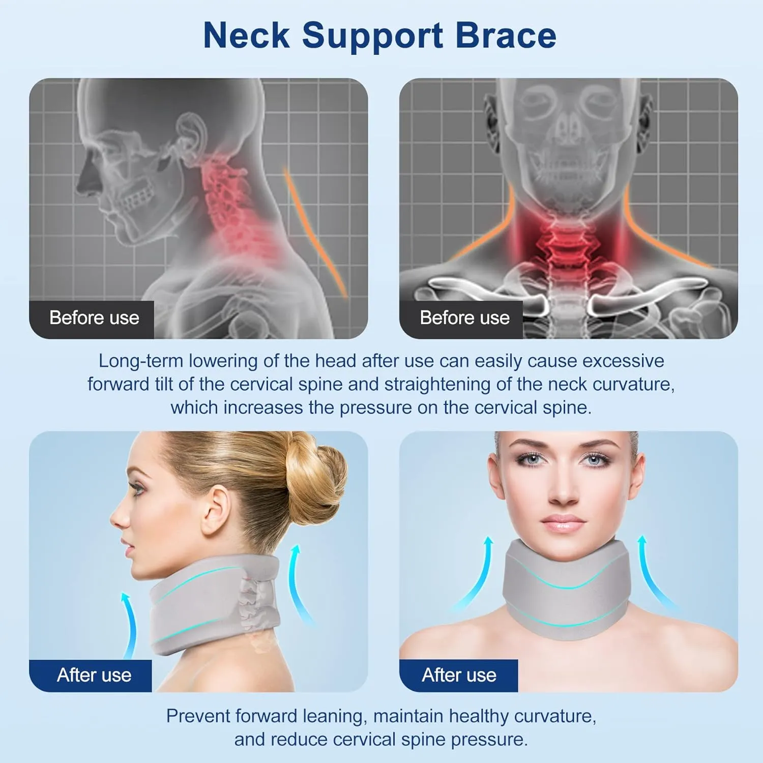 Neck Brace for Neck Pain and Support, Soft Neck Support Relieves Pain & Pressure in Spine for Women & Men, Wrap Align Stabilize Vertebrae Foam Cervical Collar for Sleeping (Grey, S, 3" Depth Collar)