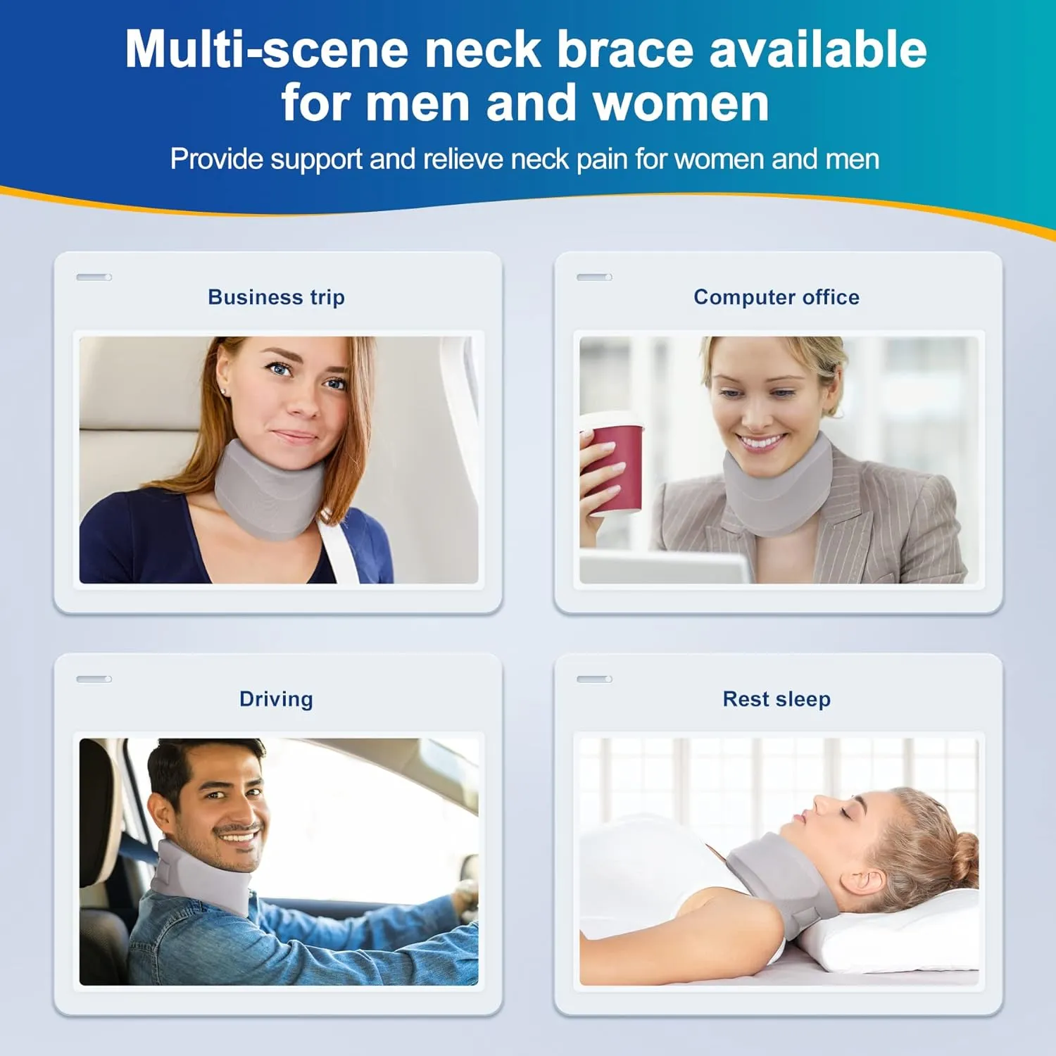 Neck Brace for Neck Pain and Support, Soft Neck Support Relieves Pain & Pressure in Spine for Women & Men, Wrap Align Stabilize Vertebrae Foam Cervical Collar for Sleeping (Grey, S, 3" Depth Collar)
