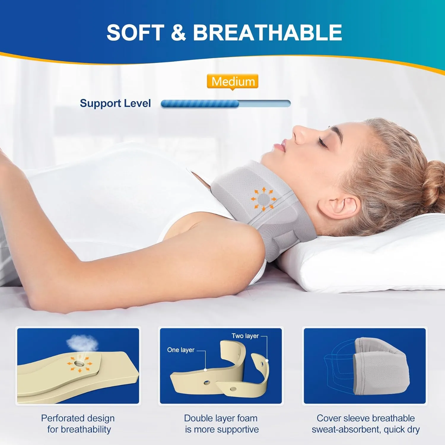 Neck Brace for Neck Pain and Support, Soft Neck Support Relieves Pain & Pressure in Spine for Women & Men, Wrap Align Stabilize Vertebrae Foam Cervical Collar for Sleeping (Grey, S, 3" Depth Collar)