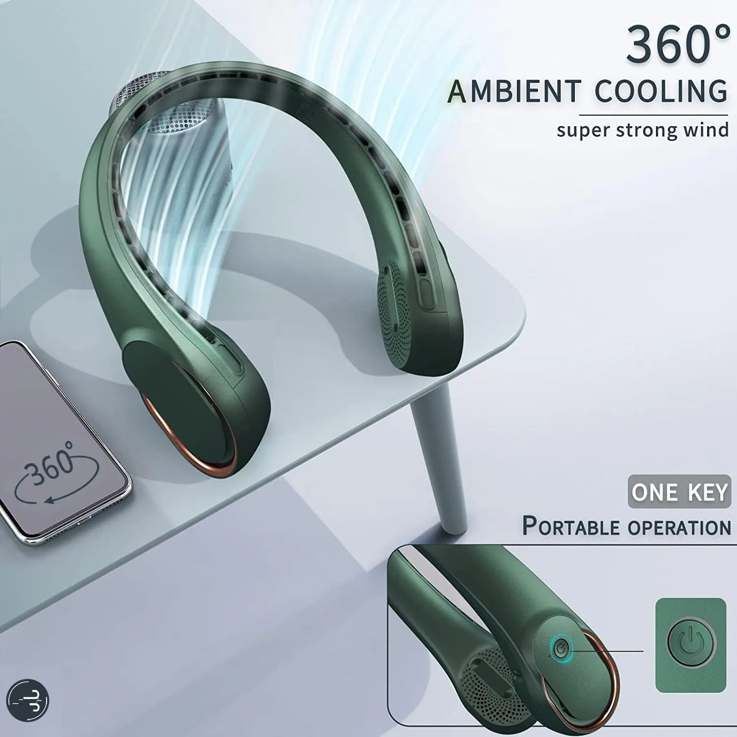 Neck Fan,Portable Bladeless Neck Fan, USB Rechargeable Personal Fan, 4000 mAh Battery Operated Wearable Fan, 3 Speeds Adjustable,Faster Cooling, Ultra Quiet, Suitable for Home, Office, Sports