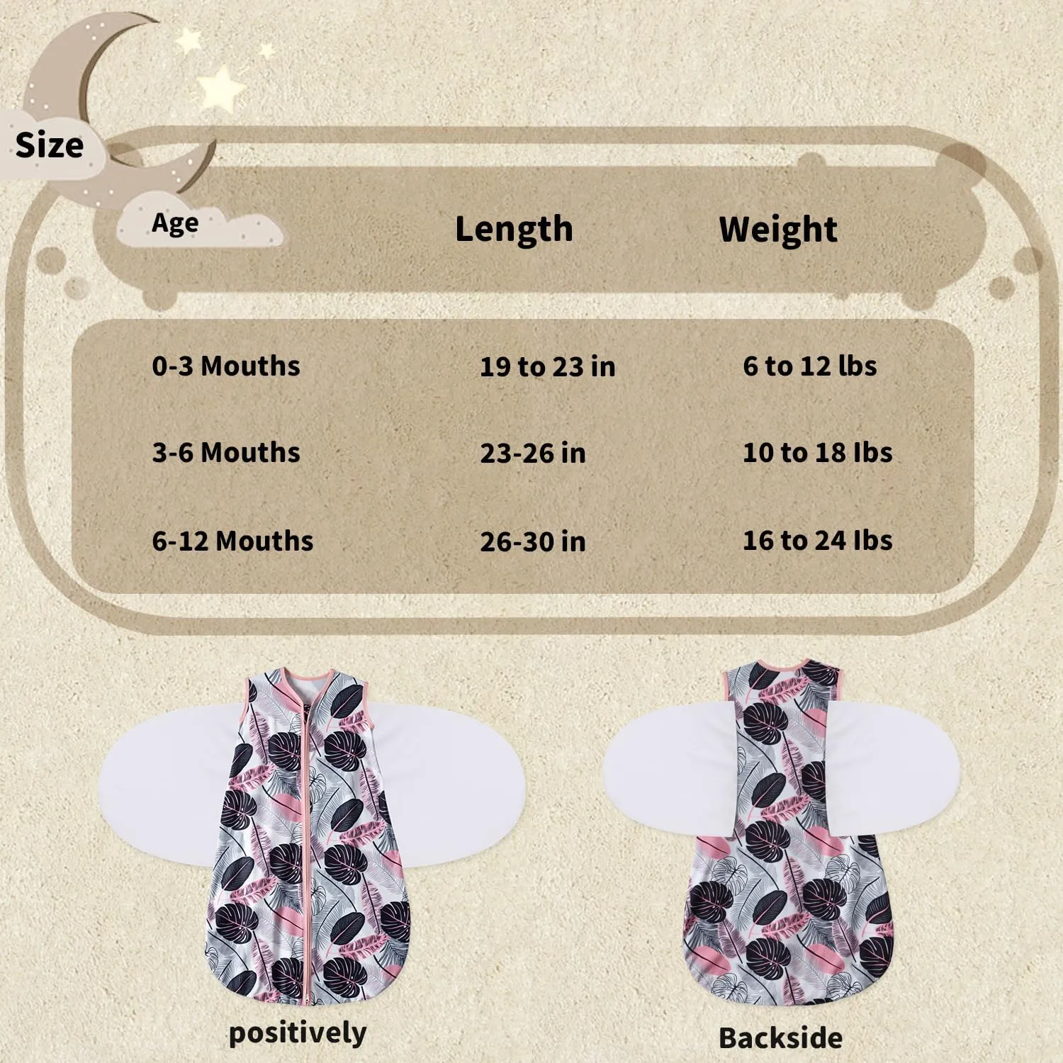 Newborn Sleep Sack Baby Swaddle,3-Way Adjustable Wearable Blanket,100% Rayon Cotton Swaddling sleeping bag. (Banana&Flower, 3-6 Months)