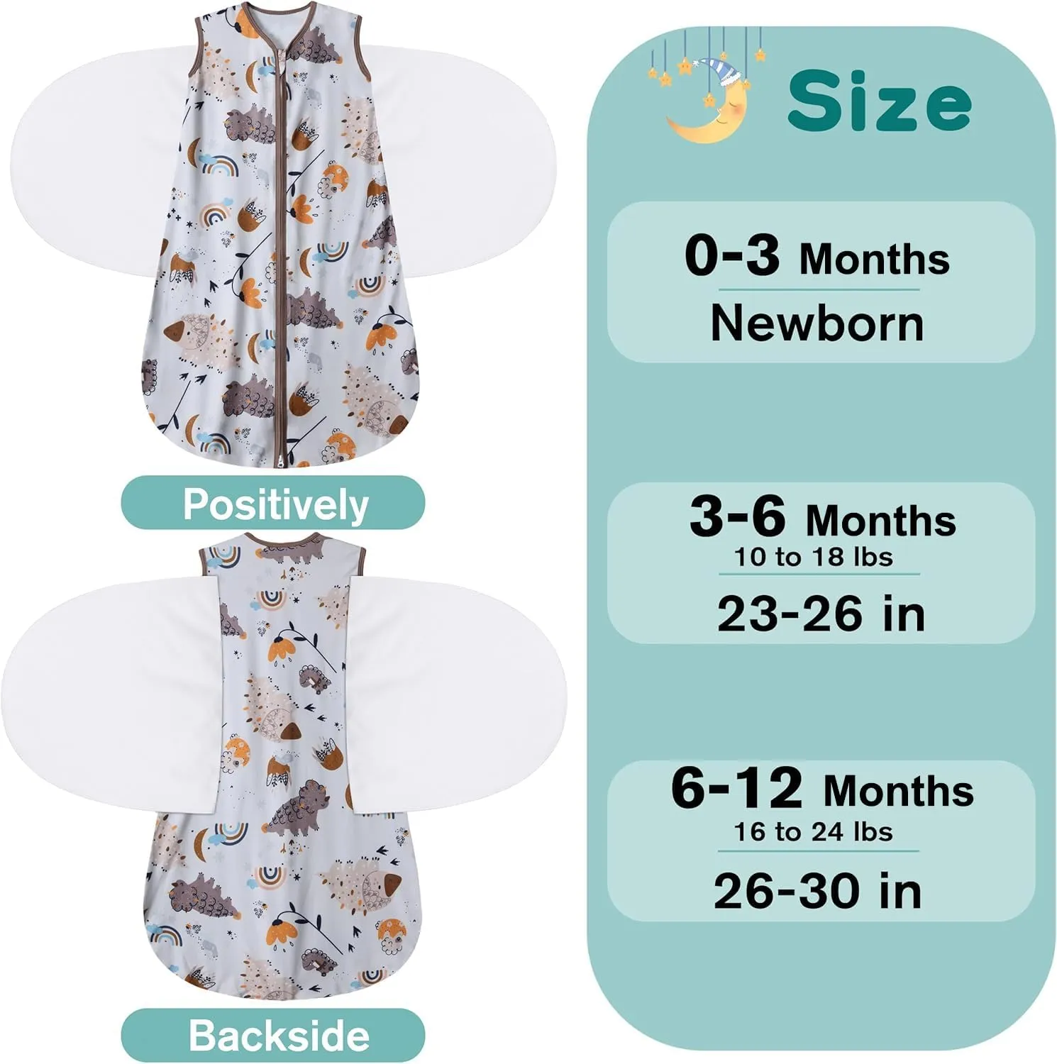 Newborn Sleep Sack Baby Swaddle,3-Way Adjustable Wearable Blanket,100% Rayon Cotton Swaddling Sleeping Bag，TOG 0.5 (Fox & Dinosaurs, 6-12 Months)