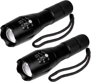 NHXTDWL LED Tactical Flashlight,Portable Handheld Flash Lights with 5 Modes, Zoomable, Waterproof for Camping Outdoor Emergency(2Packs) Black LXY9643W