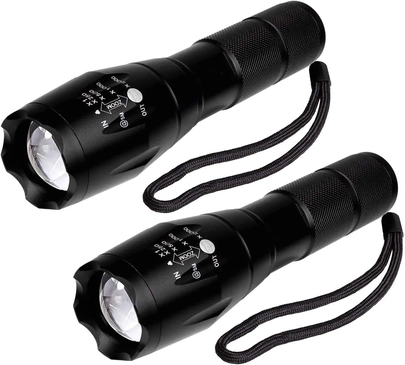 NHXTDWL LED Tactical Flashlight,Portable Handheld Flash Lights with 5 Modes, Zoomable, Waterproof for Camping Outdoor Emergency(2Packs) Black LXY9643W