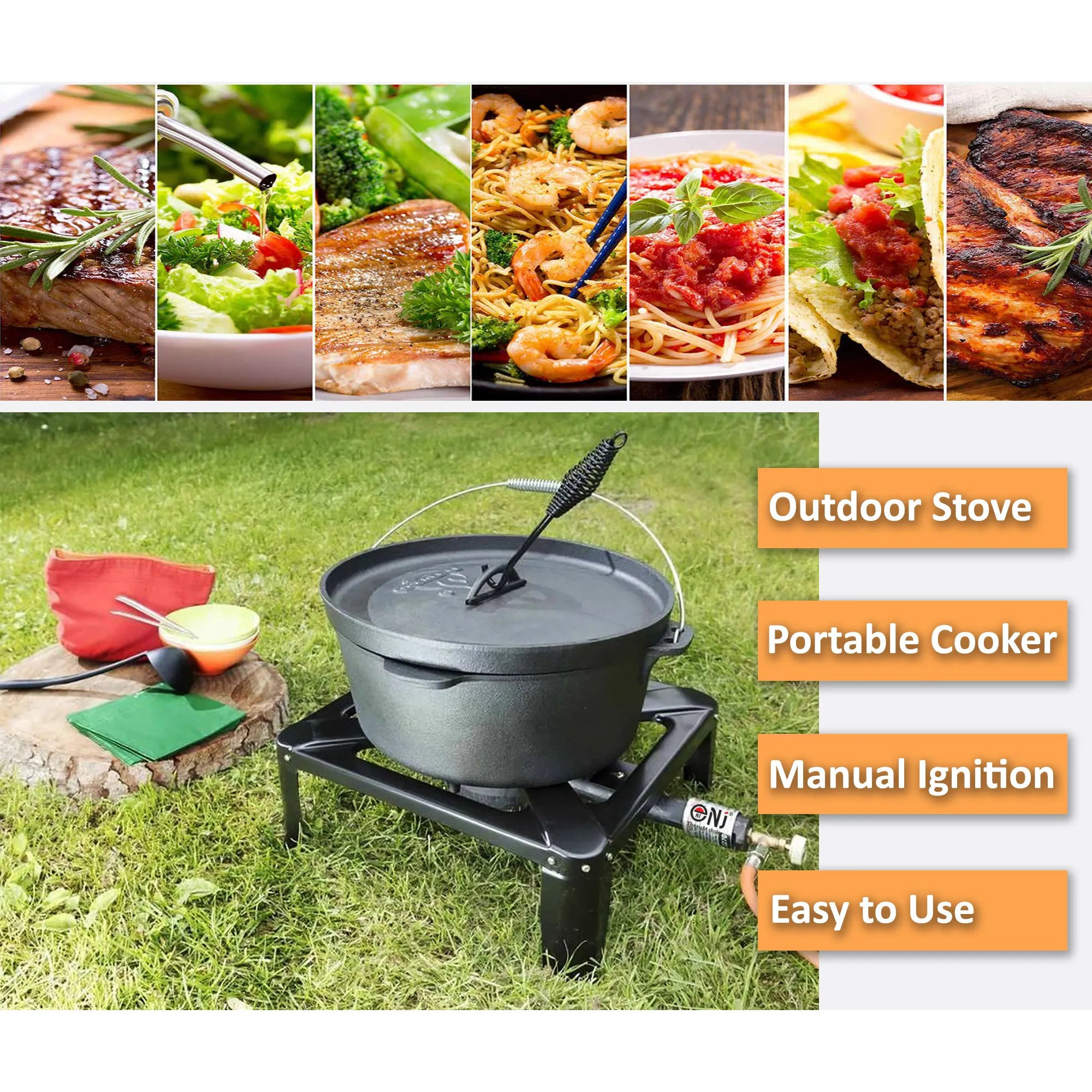 NJ SGB-07 Large Boiling Ring 8.0 kW Gas Stove Cast Iron Burner Cooker LPG Catering