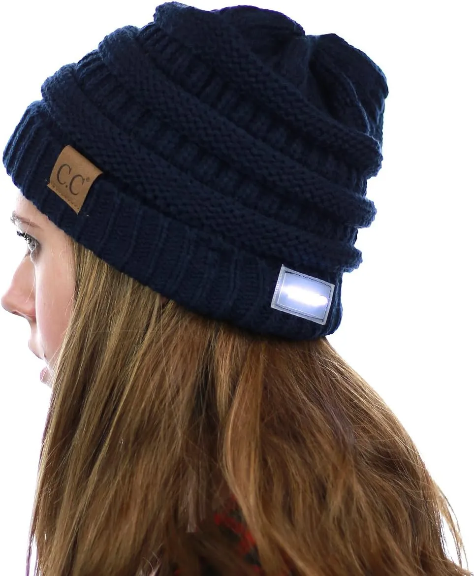 NYFASHION101 LED Hands Free Light Winter Cable Knit Cuff Beanie Hat