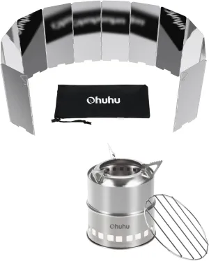 Ohuhu Wood Burning Camp Stoves   12 Plates Camp Stove Windscreen for Camping Picnic, Backpacking, Cooking