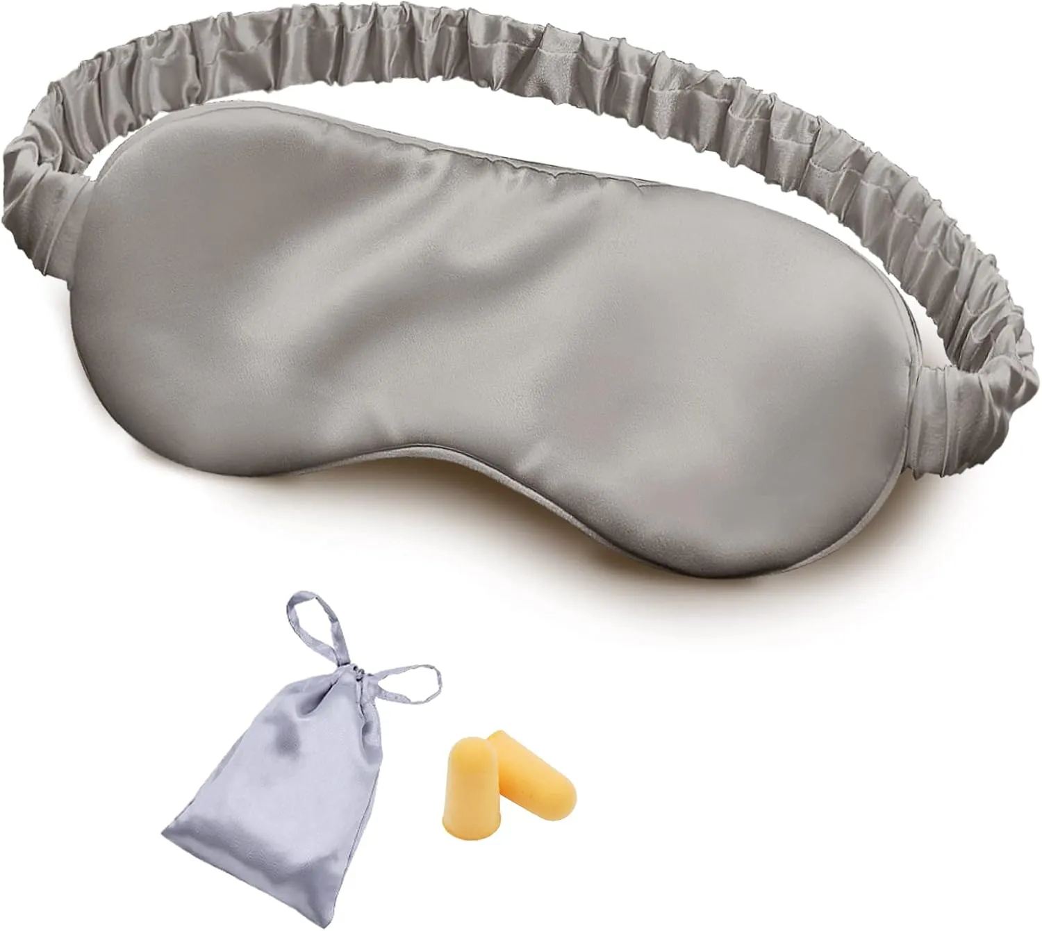 OLESILK Silk Sleep Eye Mask Blindfold with Double Layer Silk Filling for Full Night's Sleep, Silk Wrapping Strap- Luxury Eye Cover Eyeshade for Women Men with Travel Bag and Ear Plugs, Silver