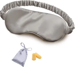 OLESILK Silk Sleep Eye Mask Blindfold with Double Layer Silk Filling for Full Night's Sleep, Silk Wrapping Strap- Luxury Eye Cover Eyeshade for Women Men with Travel Bag and Ear Plugs, Silver