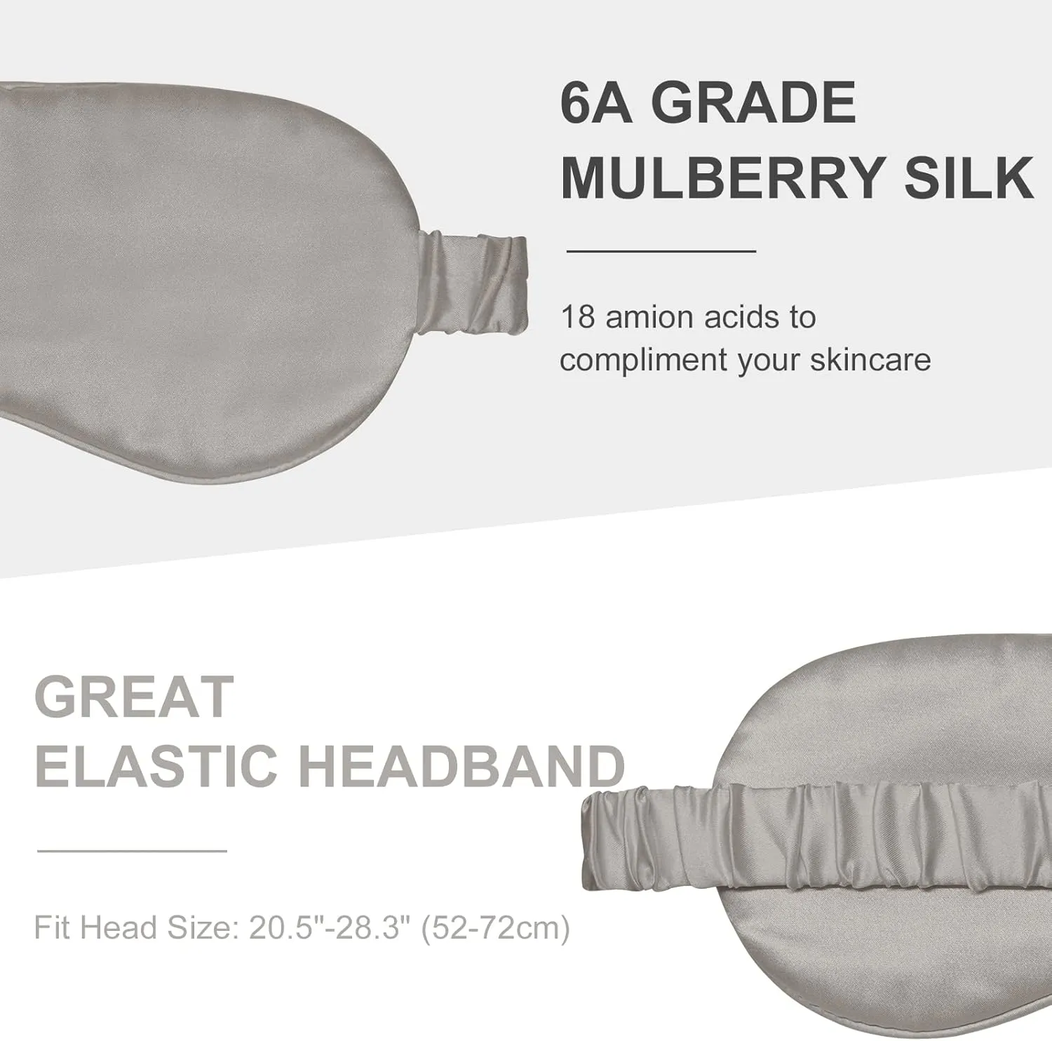 OLESILK Silk Sleep Eye Mask Blindfold with Double Layer Silk Filling for Full Night's Sleep, Silk Wrapping Strap- Luxury Eye Cover Eyeshade for Women Men with Travel Bag and Ear Plugs, Silver