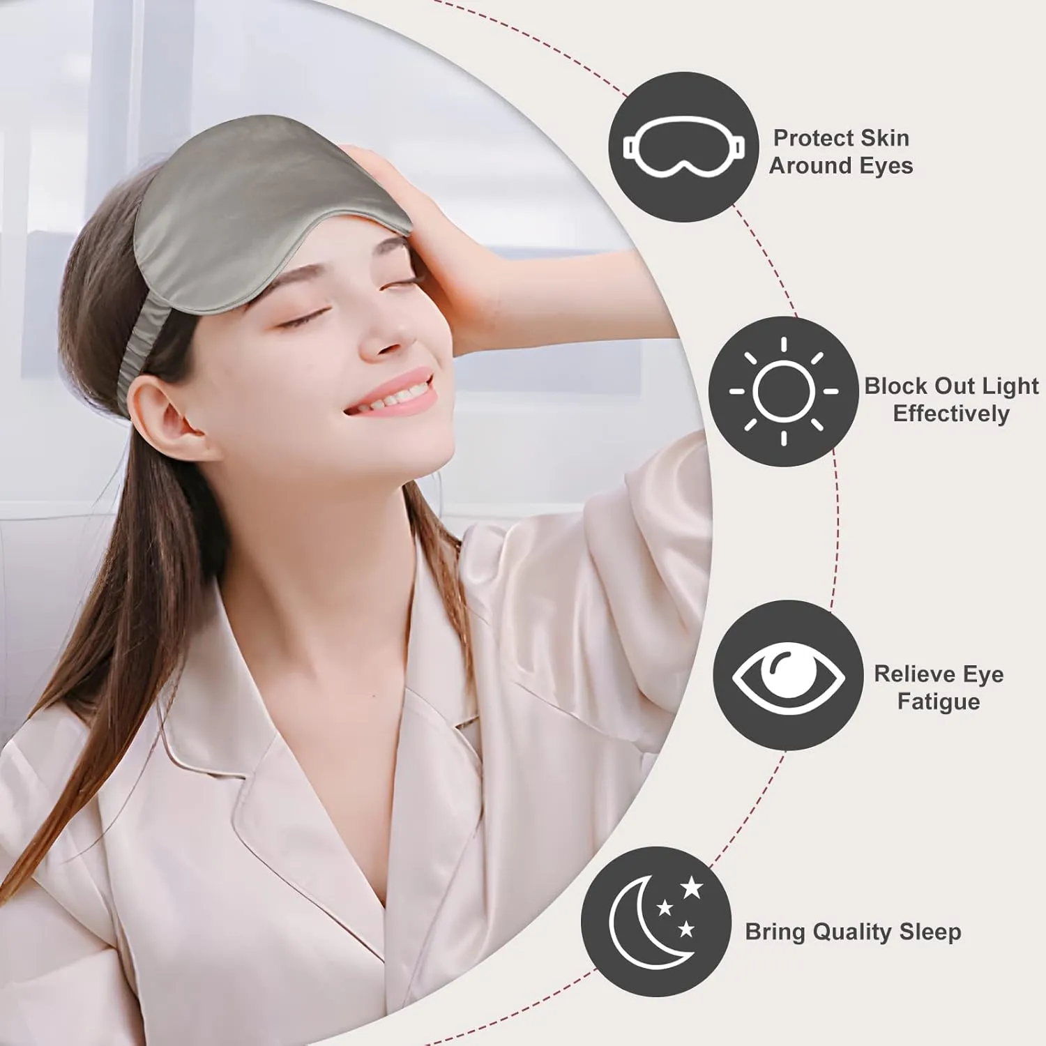 OLESILK Silk Sleep Eye Mask Blindfold with Double Layer Silk Filling for Full Night's Sleep, Silk Wrapping Strap- Luxury Eye Cover Eyeshade for Women Men with Travel Bag and Ear Plugs, Silver
