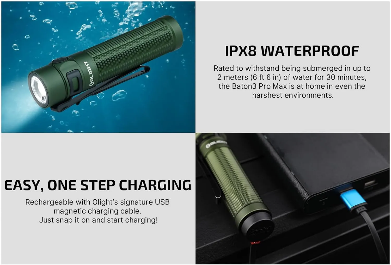 OLIGHT Baton3 Pro Max 2500 Lumens Rechargeable Compact EDC Flashlights with Safety Proximity Sensor, Pocket Light for Camping, Hiking, and Emergency (Cool White Light: 5700~6700K)
