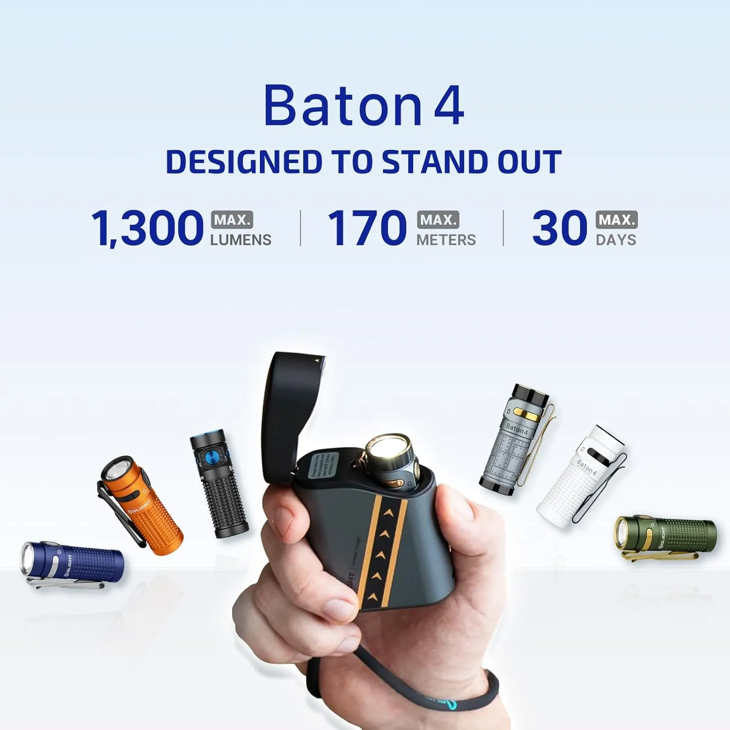 OLIGHT Baton4 Rechargeable EDC Flashlight, Portable Light 1300 Lumens with Magnetic Charging Cable, Small Powerful for Home, Camping, and Emergencies (Regal Blue)