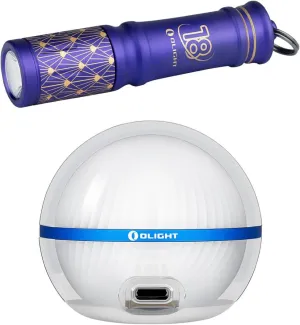 OLIGHT I3E EOS Keychain Flashlight 90 Lumens PMMA TIR Lens with AAA Battery Bundle Sphere C Smart Night Light, USB-C Rechargeable, App Control Ambient Lighting, Portable for Parties, Camping