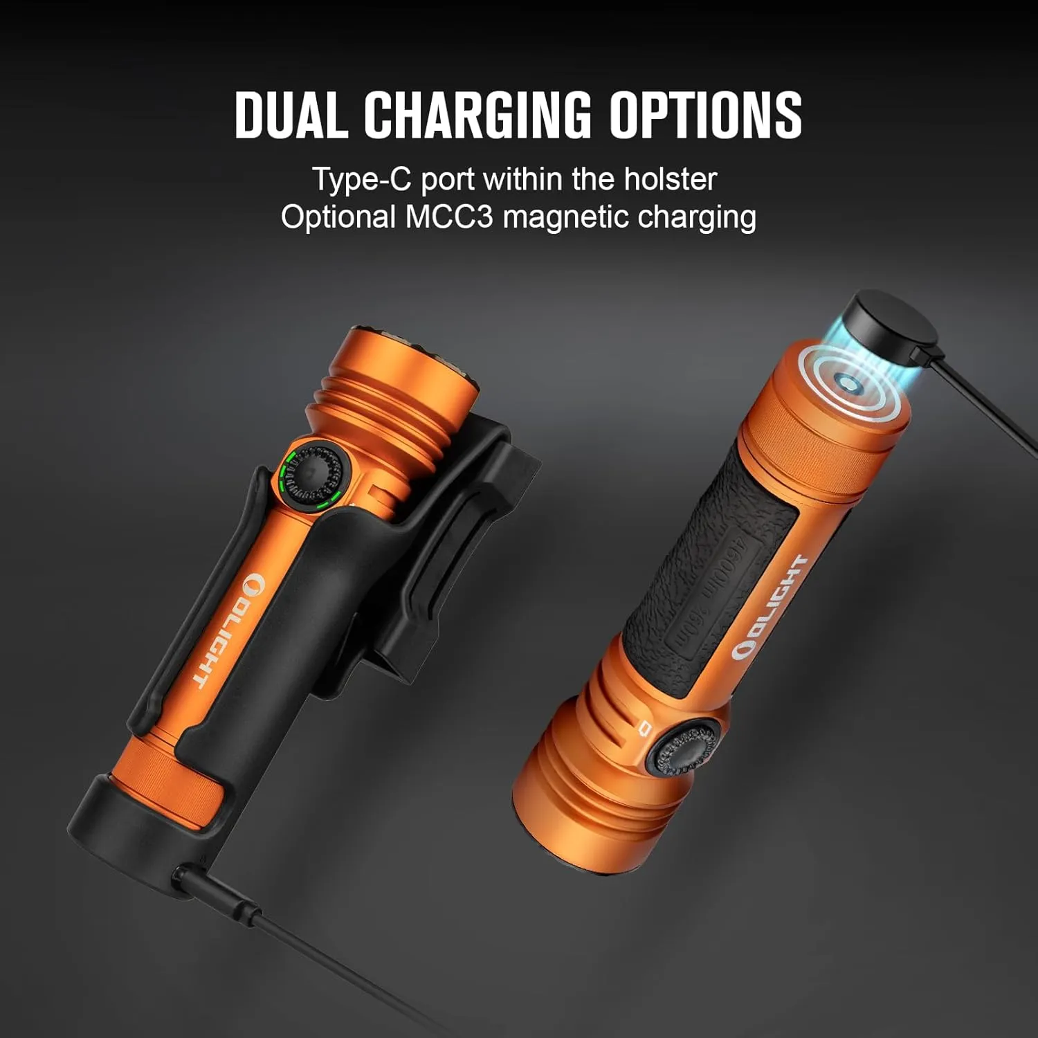 OLIGHT Seeker 4 Pro Rechargeable Flashlights, 4600 Lumens High Powerful Bright Light with USB C Holster, Waterproof IPX8 for Emergencies, Camping, Searching (Orange Cool White)
