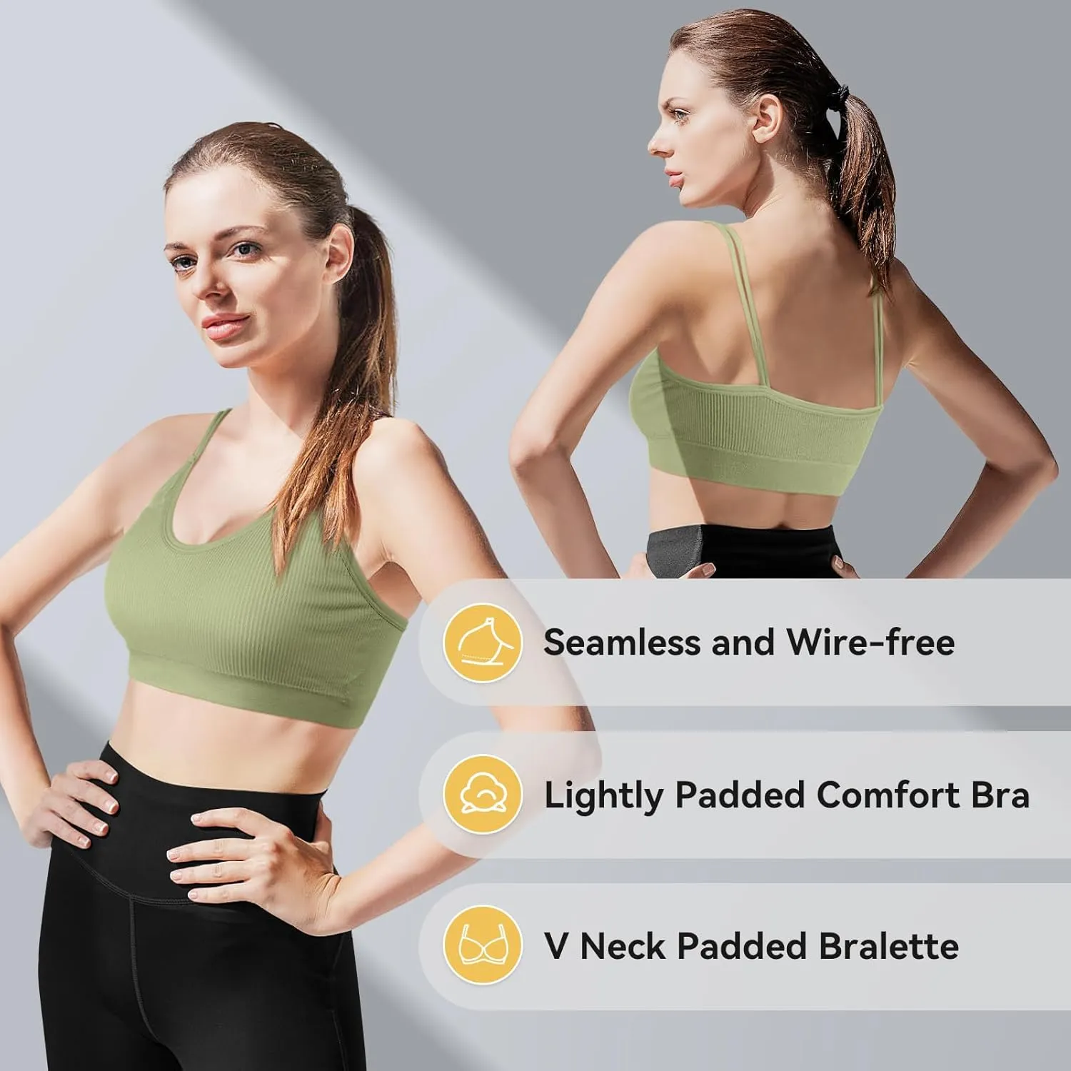 Omisy 4 Pcs Cami Bralettes for Women, Padded Sport Bra Pack No Underwire with Dual Straps for Sleeping, Yoga, Lounging
