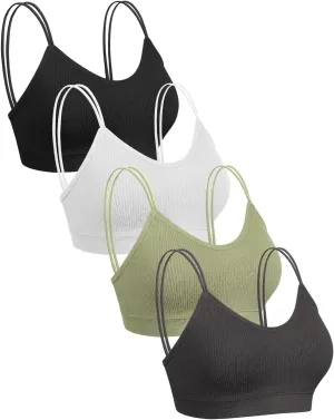 Omisy 4 Pcs Cami Bralettes for Women, Padded Sport Bra Pack No Underwire with Dual Straps for Sleeping, Yoga, Lounging