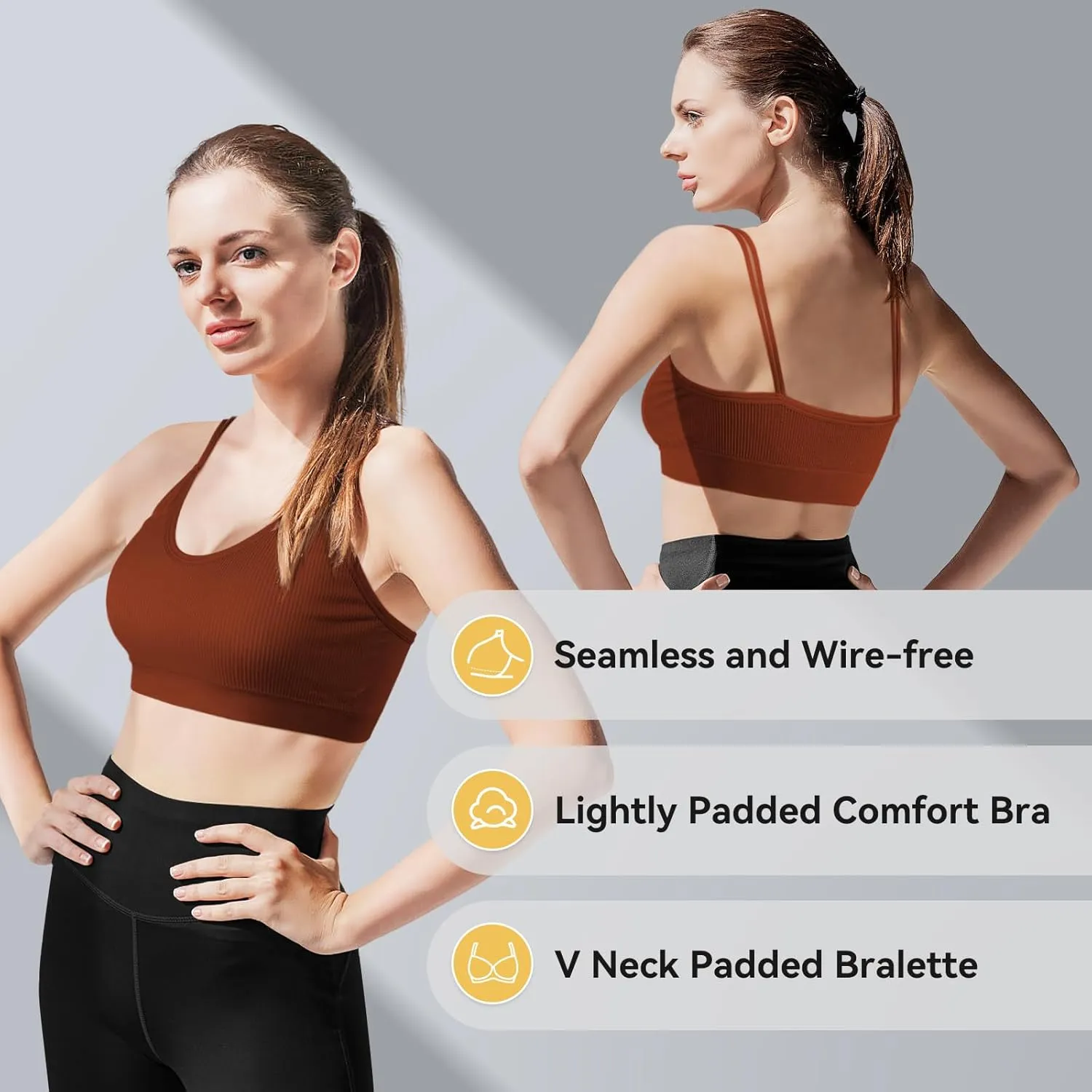 Omisy 4 Pcs Cami Bralettes for Women, Padded Sport Bra Pack No Underwire with Dual Straps for Sleeping, Yoga, Lounging