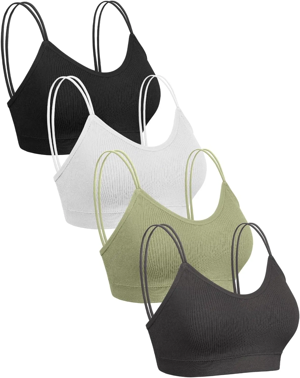Omisy 4 Pcs Cami Bralettes for Women, Padded Sport Bra Pack No Underwire with Dual Straps for Sleeping, Yoga, Lounging