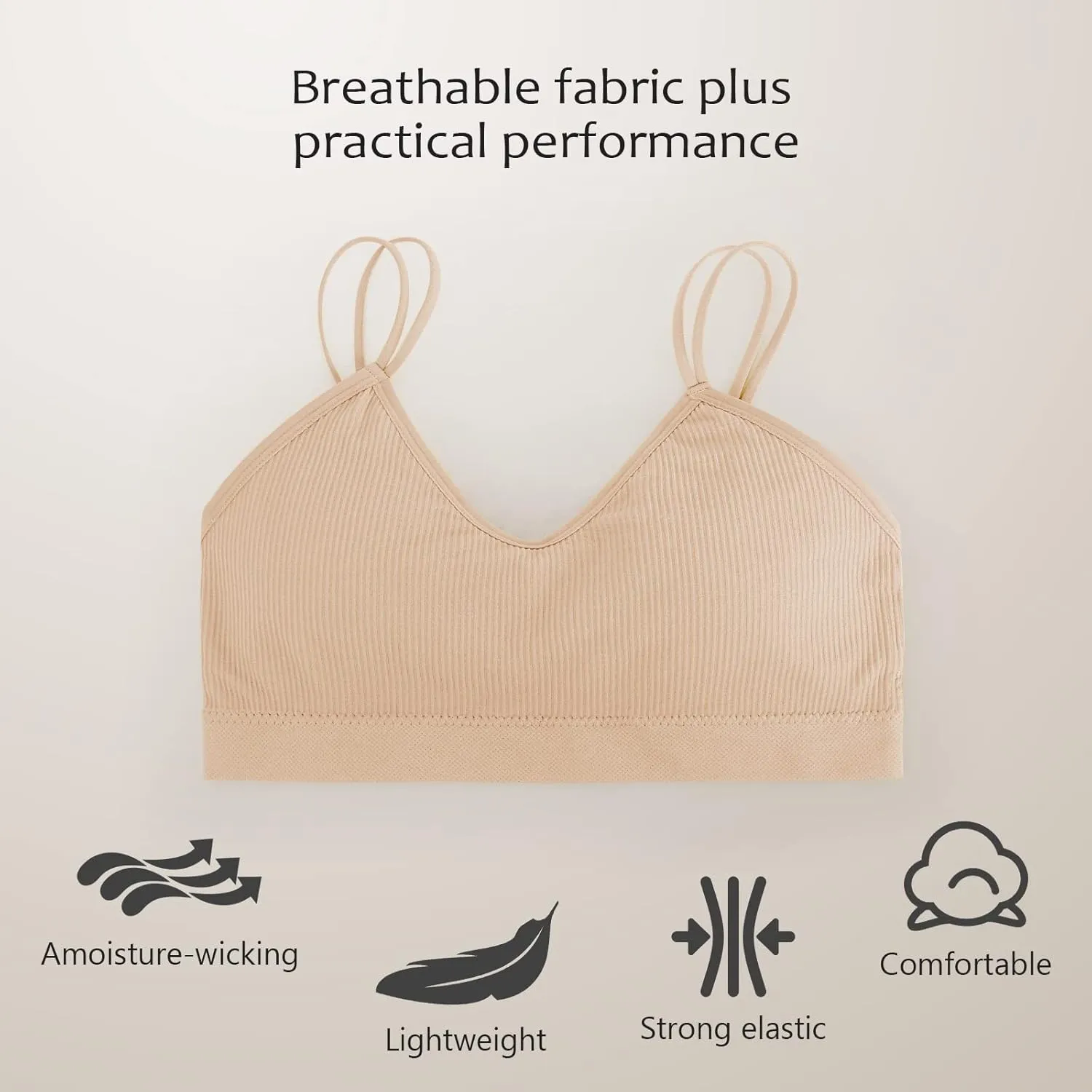 Omisy 4 Pcs Cami Bralettes for Women, Padded Sport Bra Pack No Underwire with Dual Straps for Sleeping, Yoga, Lounging