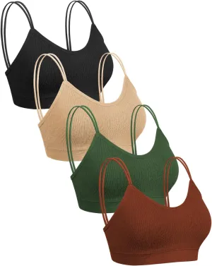 Omisy 4 Pcs Cami Bralettes for Women, Padded Sport Bra Pack No Underwire with Dual Straps for Sleeping, Yoga, Lounging