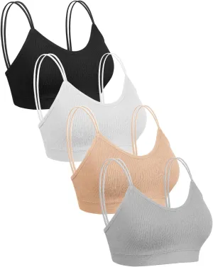 Omisy 4 Pcs Cami Bralettes for Women, Padded Sport Bra Pack No Underwire with Dual Straps for Sleeping, Yoga, Lounging