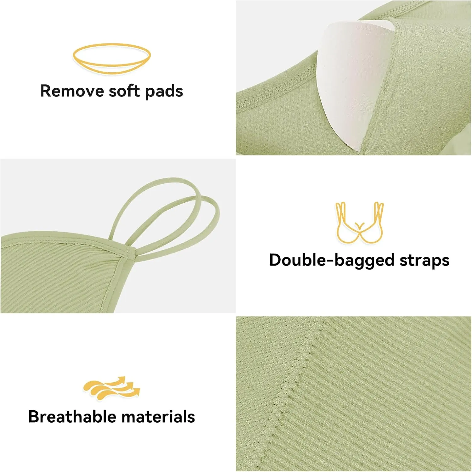 Omisy 4 Pcs Cami Bralettes for Women, Padded Sport Bra Pack No Underwire with Dual Straps for Sleeping, Yoga, Lounging