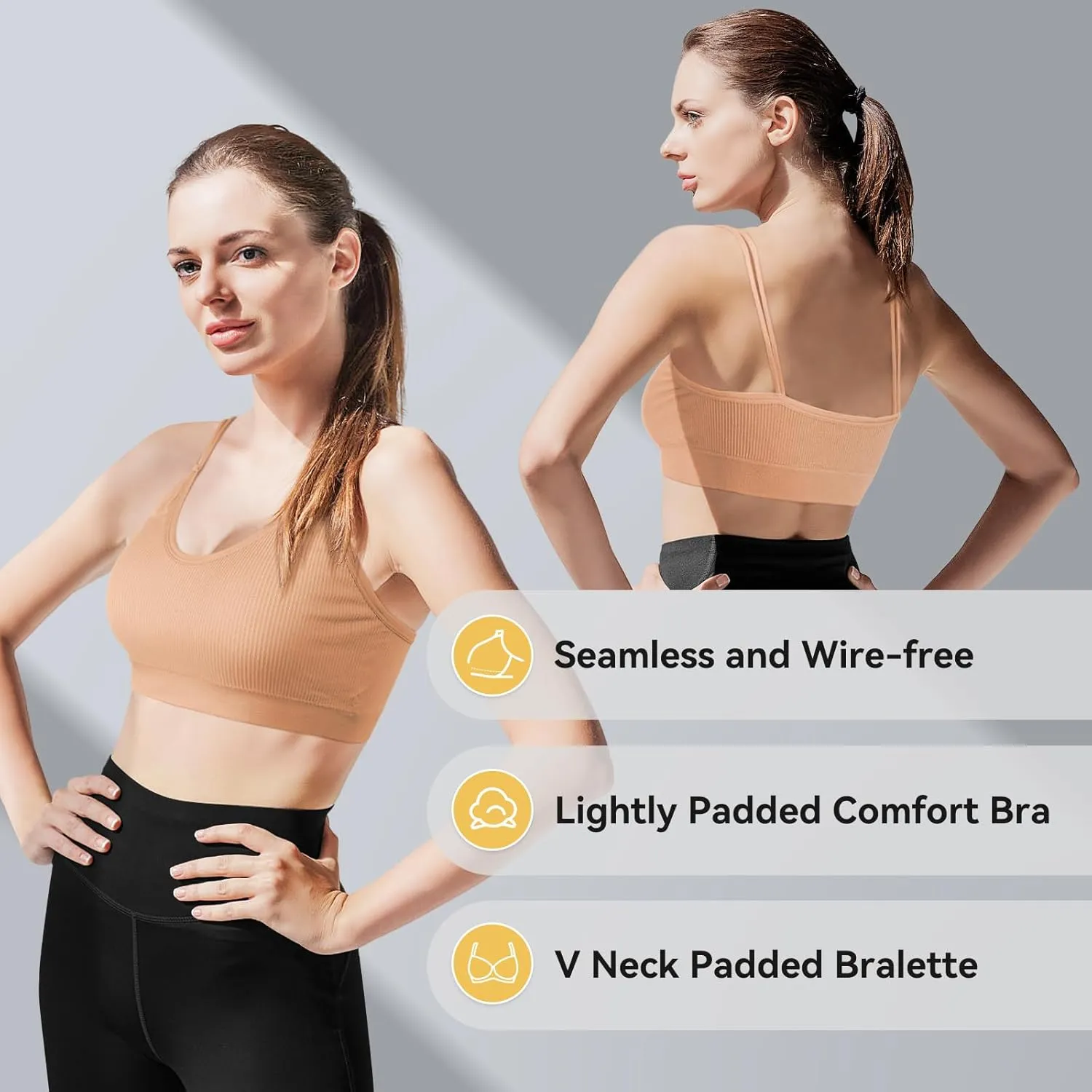 Omisy 4 Pcs Cami Bralettes for Women, Padded Sport Bra Pack No Underwire with Dual Straps for Sleeping, Yoga, Lounging