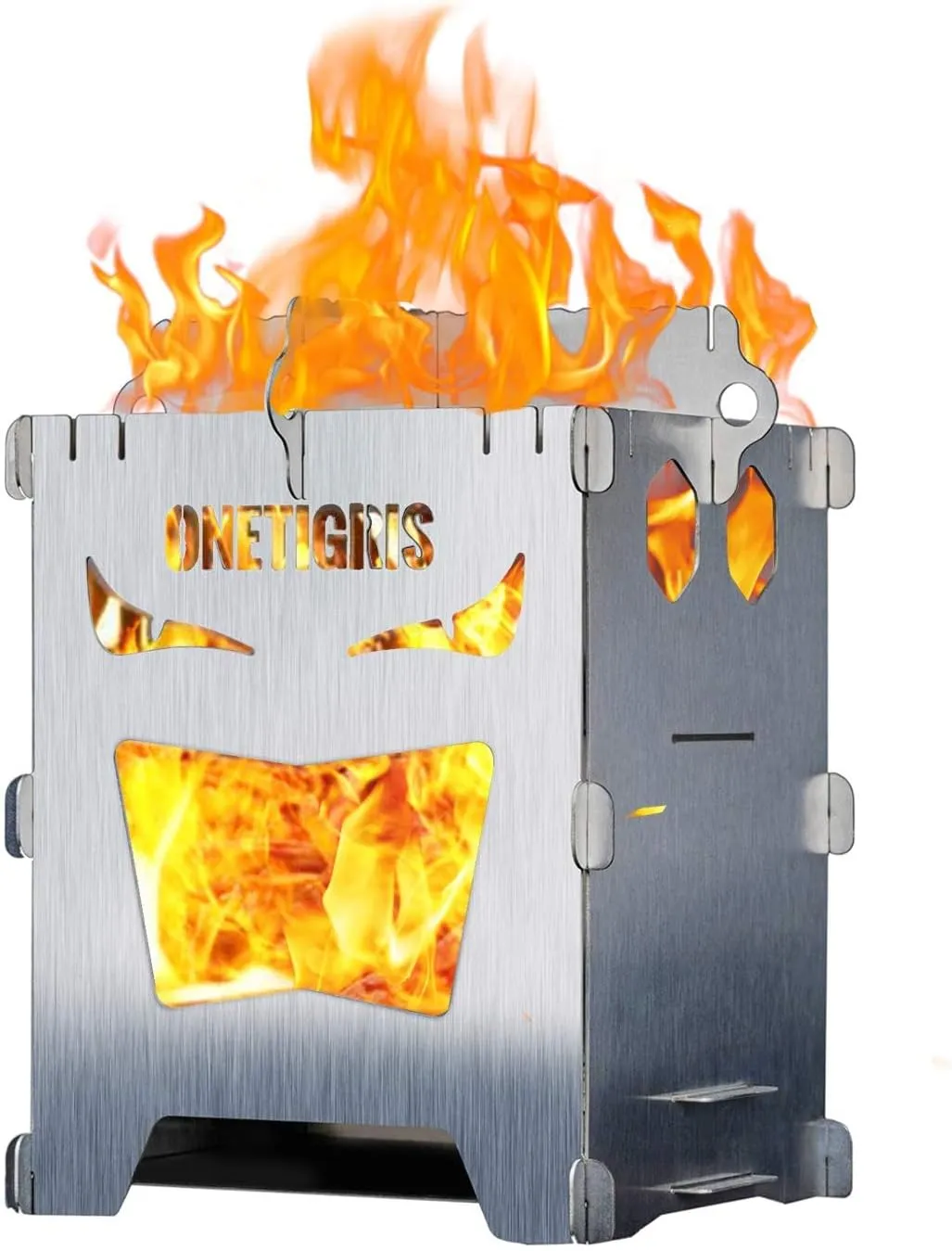 OneTigris Camping Backpacking Stove Portable Foldable Burning Wood Stove for Outdoor Hiking Picnic BBQ,Stainless Steel (Medium)
