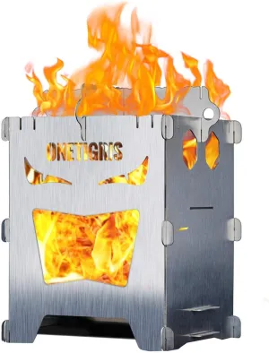OneTigris Camping Backpacking Stove Portable Foldable Burning Wood Stove for Outdoor Hiking Picnic BBQ,Stainless Steel (Medium)