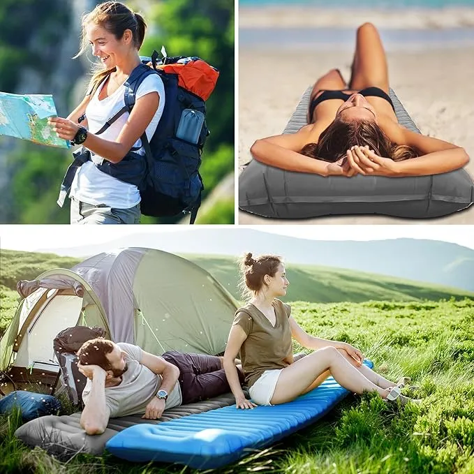 ONTYZZ Inflatable Sleeping Pad Ultralight Inflatable Sleeping Pad Camping Sleeping Pads with Pillow and Built-in Foot Pump for Hiking Traveling Camping, Grey
