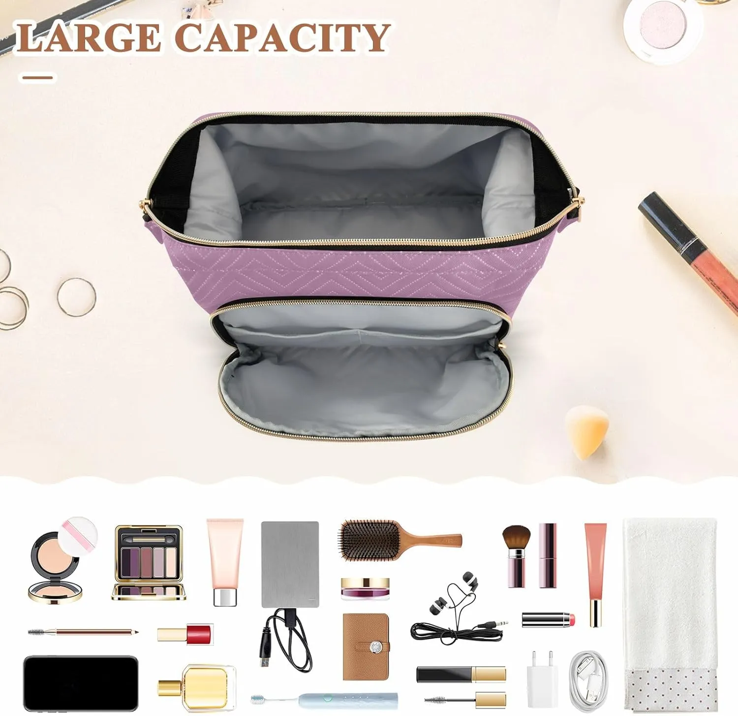Opera Mauve Makeup Bag Travel Toiletry Bag Makeup Cosmetic Bags Travel Makeup Bag Double Layer Makeup Organizer Bag