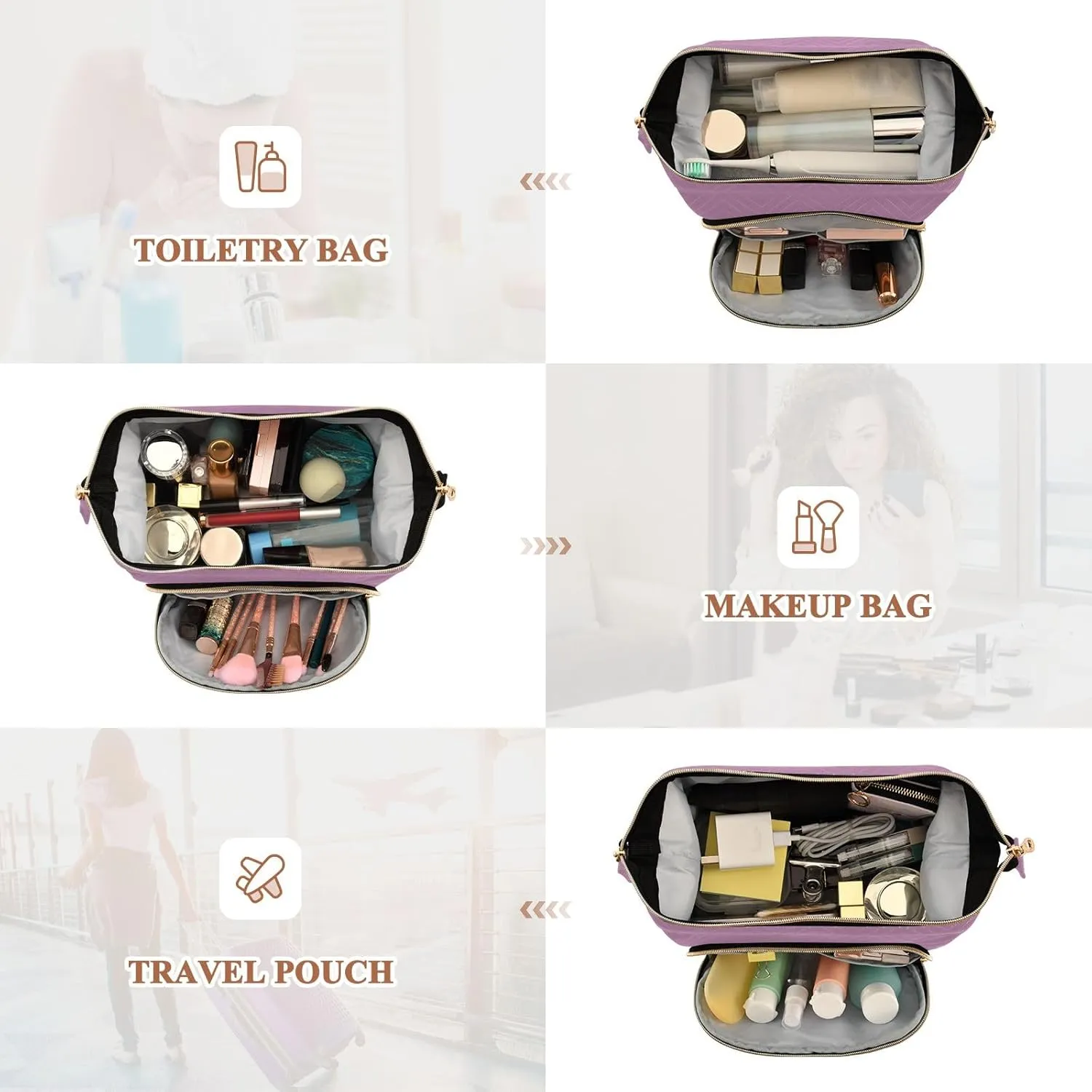 Opera Mauve Makeup Bag Travel Toiletry Bag Makeup Cosmetic Bags Travel Makeup Bag Double Layer Makeup Organizer Bag