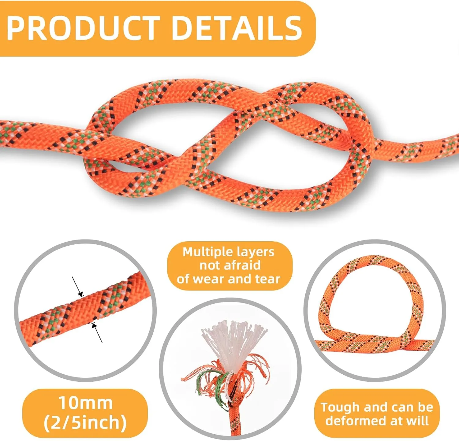Outdoor Static Climbing Rope for Adults - High Strength Rope for Rock Climbing, Tree Climbing, Hiking, Arborist, Rescue & Camping - Purple(10m/32ft, 20m/64ft, 30m/96ft)
