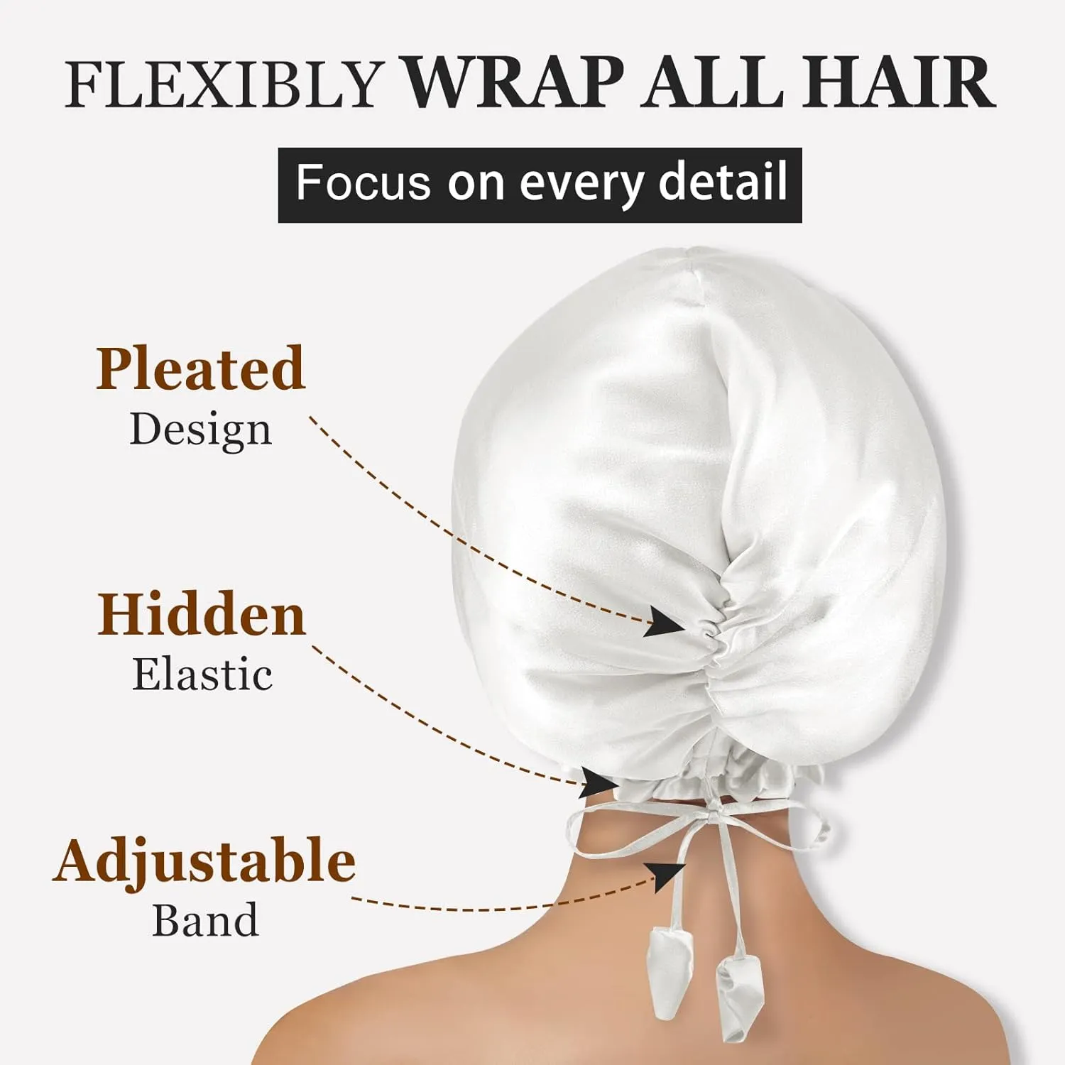 PARISBELLA Reversible Silky Satin Bonnet for Sleeping, Smooth As Silk Hair Wrap for Sleeping, Adjustable Satin Sleep Cap for Women, Stylish Turban for Curly Hair, White, Pack of 1