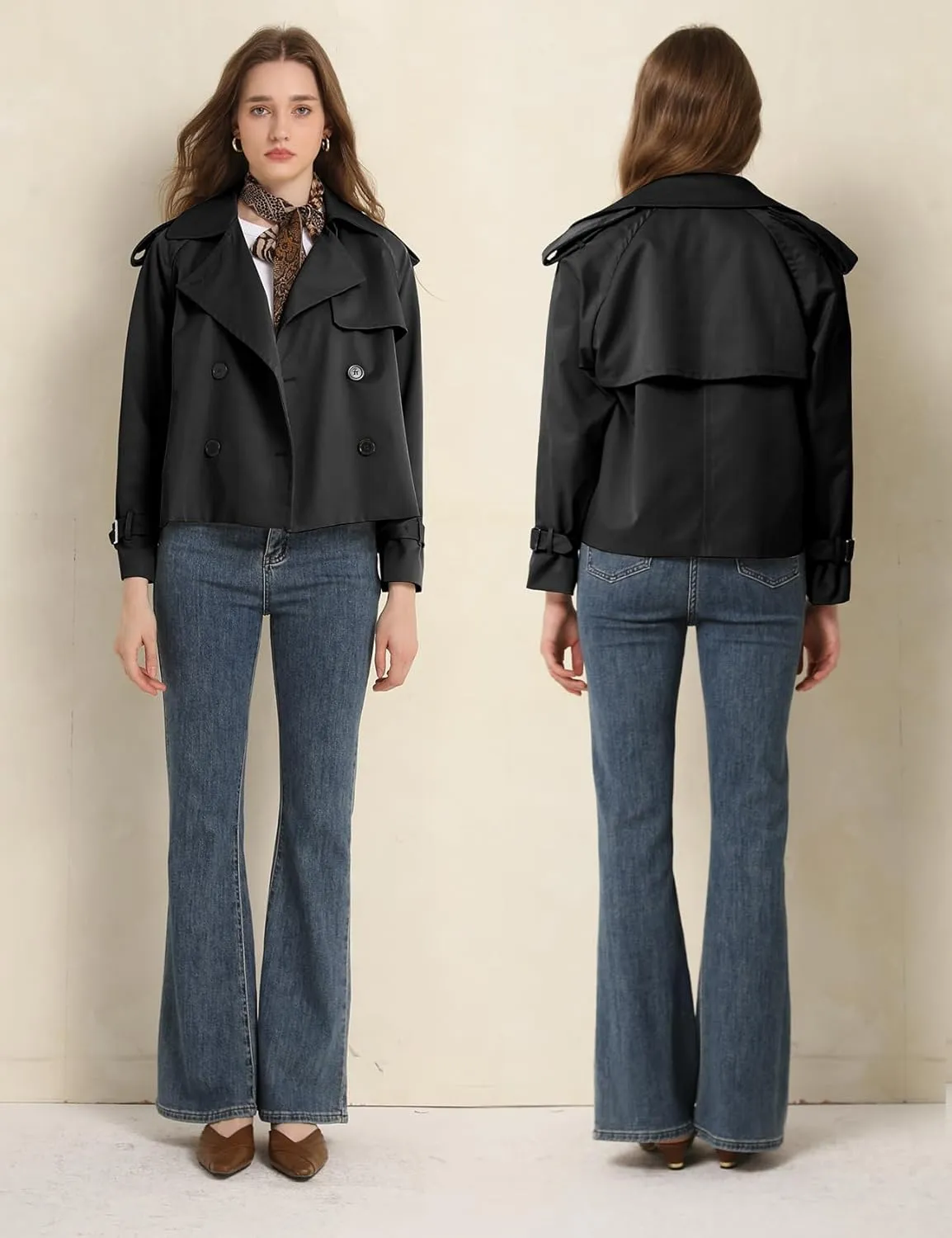 PEHMEA Women's Crop Double Breasted Trench Coat with Pockets, 2025 Spring Casual Trendy Work Office Travel Short Jackets