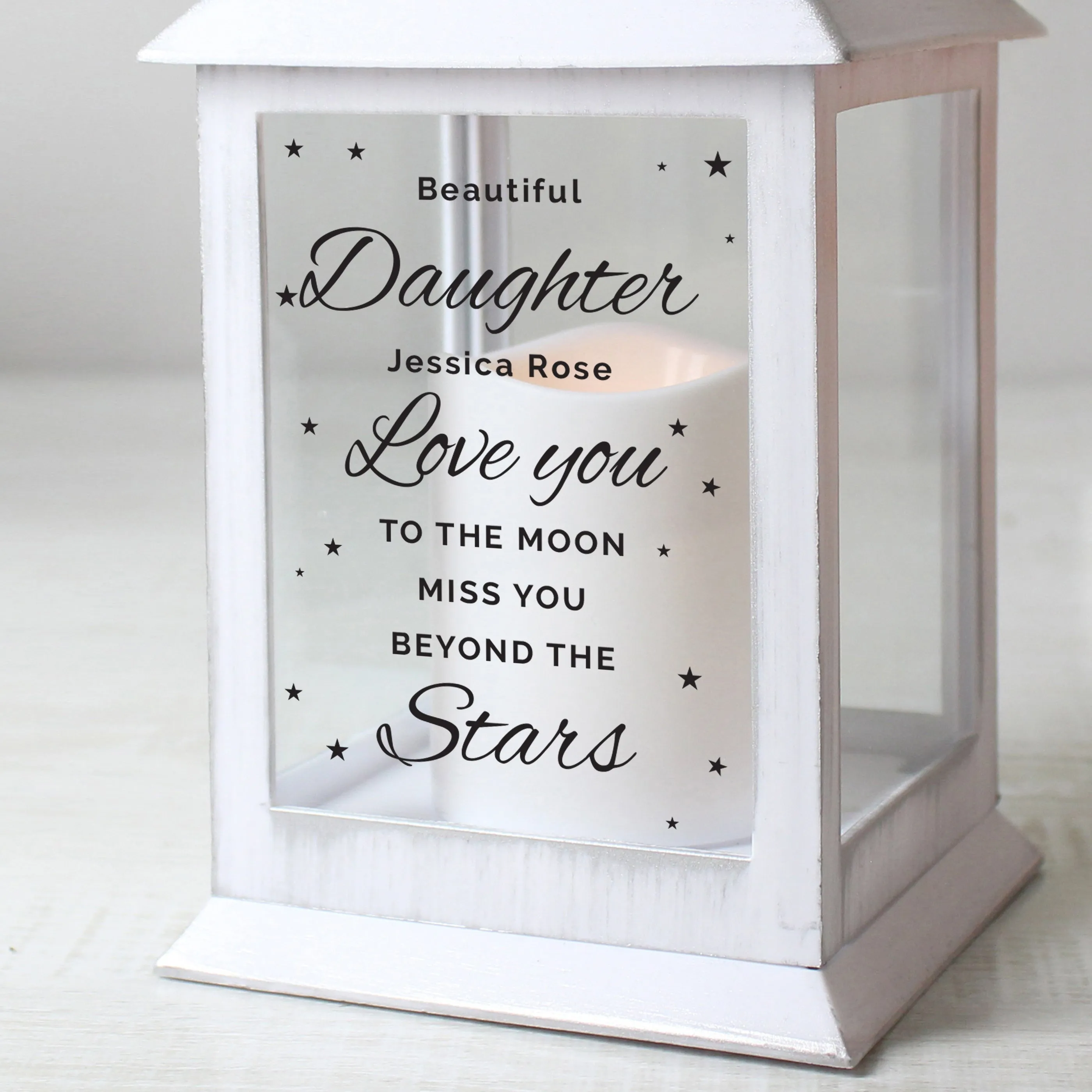 Personalised 'Miss You Beyond The Stars' White Lantern