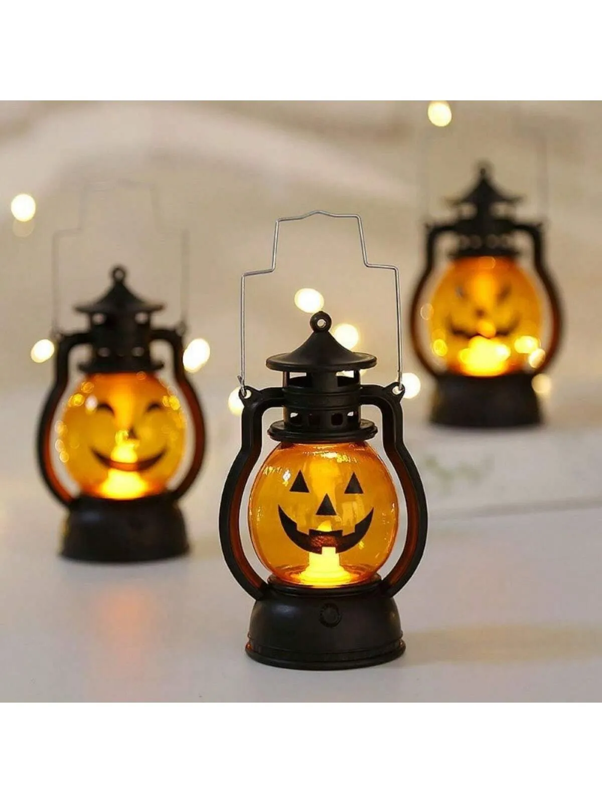 Plastic LED Halloween Pumpkin Lantern With Scary Expression, Portable For Bar Festival Party Atmosphere Decoration Prop, Autumn Thanksgiving Fall Decoration
