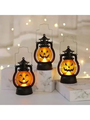 Plastic LED Halloween Pumpkin Lantern With Scary Expression, Portable For Bar Festival Party Atmosphere Decoration Prop, Autumn Thanksgiving Fall Decoration