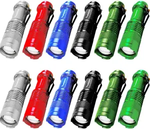 Pocketman 12 Pack Mini Flashlights LED Flashlight 7W 3 Mode Flashlight Portable Torch Adjustable Focus Zoomable Light (Colorful)
