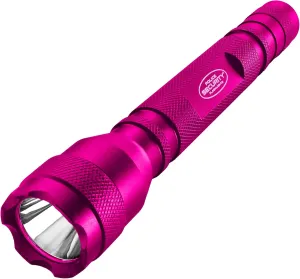 Police Security Maiden Ultra Bright LED Flashlight -180 Lumens -150 Meter Beam Distance -Small, Powerful, Compact & Water Resistant - EDC, Home Security & Camping Battery Powered Flashlight - Pink