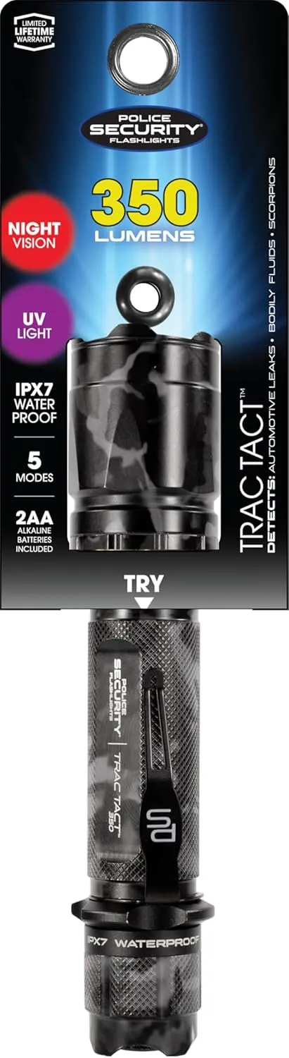 Police Security Trac Tact 2AA Camouflage | 350 Lumens | Belt Clip | 5 Light Modes | Water Resistant