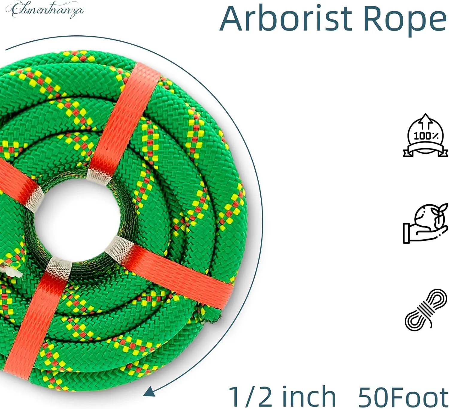 Polyester Arborist Rigging Climbing Rope Green - 1/2 Inch Diameter 50 Ft - Heavy-Duty Tree Climbing Rope for Arborists