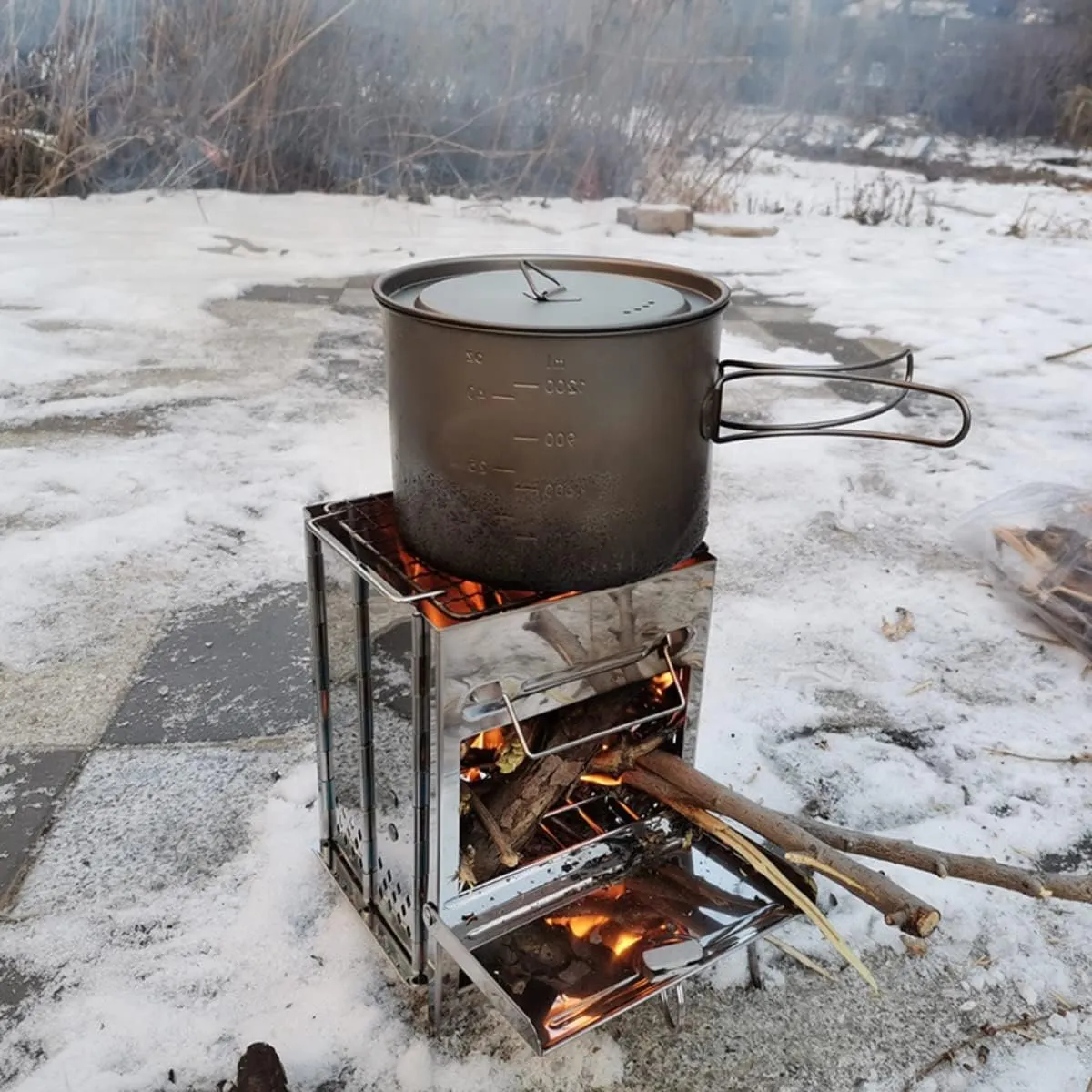 Portable Camping Stove & Grill Combo - Foldable, Twig-Burning, Wood Fire Pit for Campfire (Medium)