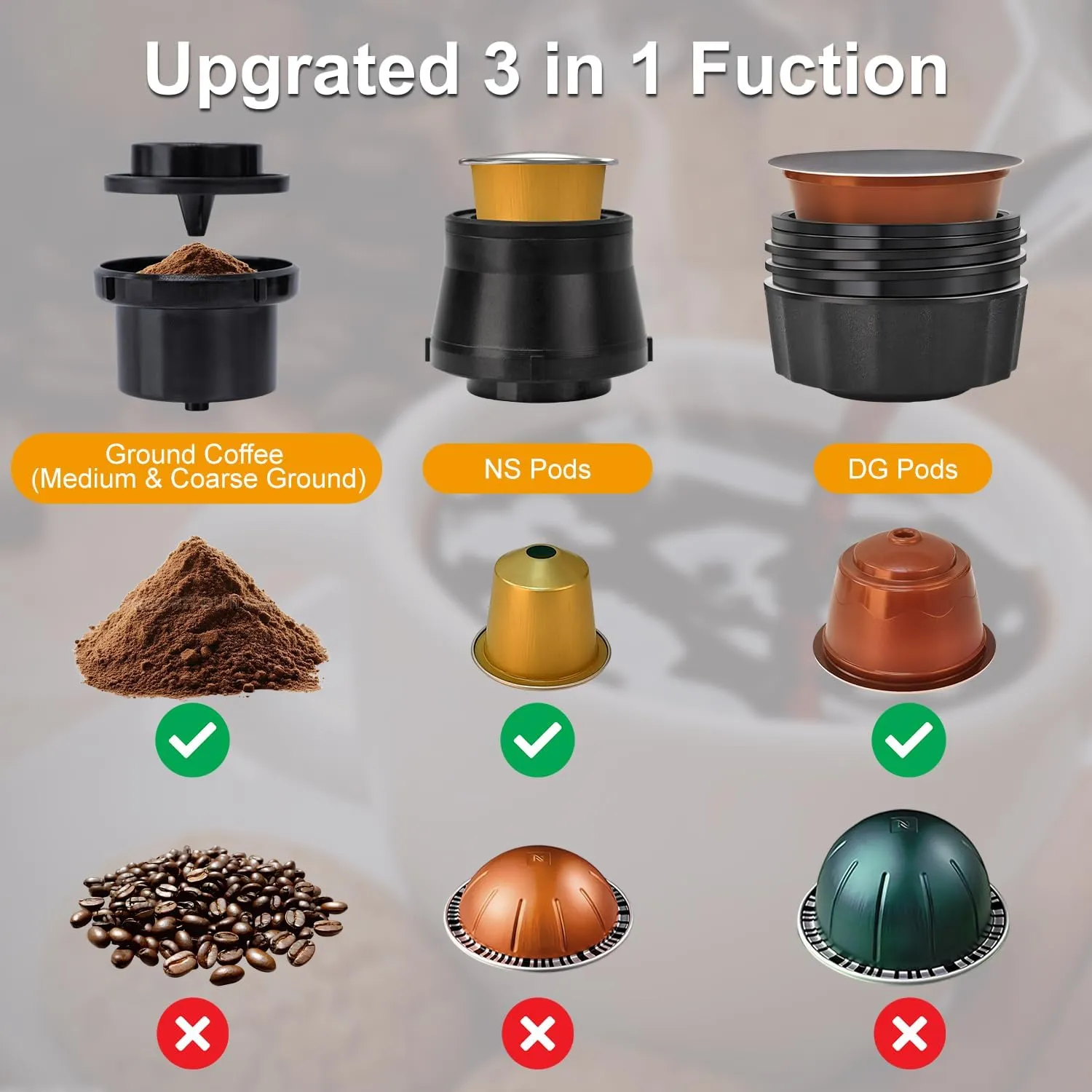 Portable Coffee Maker, 3-in-1 Portable Espresso Maker, Self-Heating Travel Coffee Maker Compatible with NS, DG Pods & Ground Coffee, 20 Bar Mini Espresso Machine for Camping, Hiking