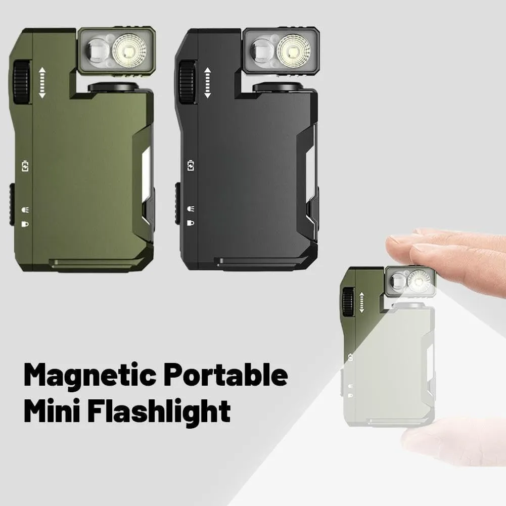 Portable Mini Flashlight with Rotatable Head, G5 EDC Light 400 Lumens, Rechargeable Camping Lights, Compact Pocket Flashlights, Ip68 Waterproof Flat Flashlight with Magnet for Outdoor, Emergency(Green